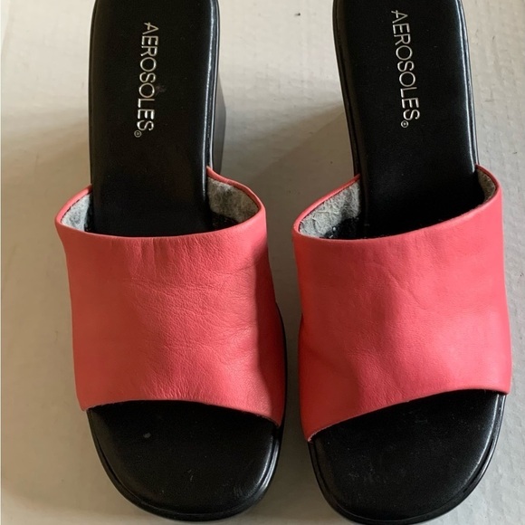 Aerosoles Wedge Sandals Summer Slides Clogs Salmon Pink Leather Heel 3 1/4” 8.5 - Picture 7 of 14